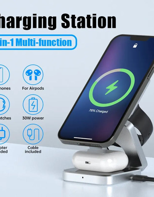 Load image into Gallery viewer, 3 in 1 Foldable Magnetic Wireless Charger Stand for Iphone 15, 14, 13 Pro/Max/Plus, Airpods 3/2 Station Dock Fast Charger Holder
