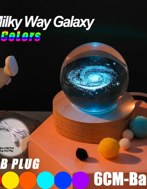 Load image into Gallery viewer, USB LED Night Light, Galaxy Crystal Ball Lamp, 3D Planet Moon Lamp, Home Decoration
