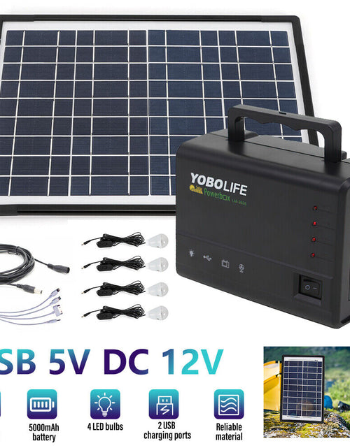 Load image into Gallery viewer, Solar Panel Kit Power Generator | Portable Battery Pack Power Station W/ 4 Bulbs
