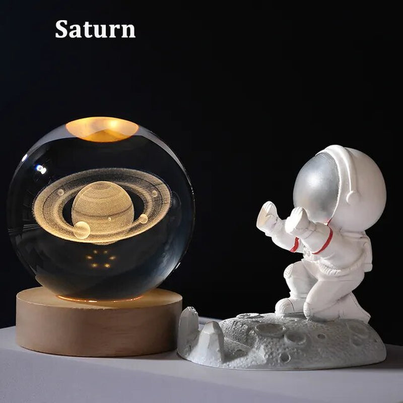 USB LED Night Light, Galaxy Crystal Ball Lamp, 3D Planet Moon Lamp, Home Decoration