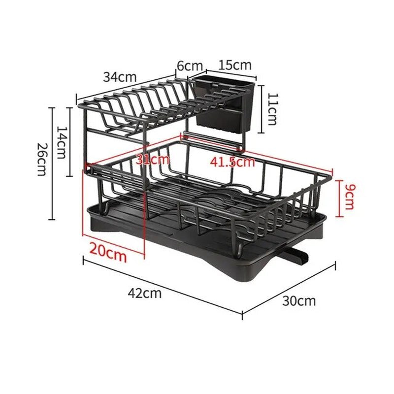 2 Tier Dish Bowl Drainer Storage Rack Kitchen Dish Drying Rack with Drain Basket Countertop Dinnerware Organizer Drainboard