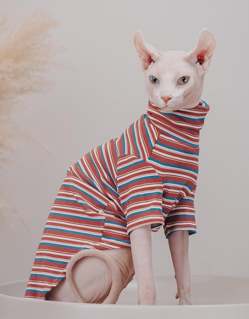 Load image into Gallery viewer, Vintage Stripes Sphynx Hairless Cat Cute Breathable Summer Cotton T-Shirts Pet Clothes,Round Collar Vest Kitten Shirts Sleeveless, Cats &amp; Small Dogs Apparel (S (2-3.5 Lbs), Vintage Wine)
