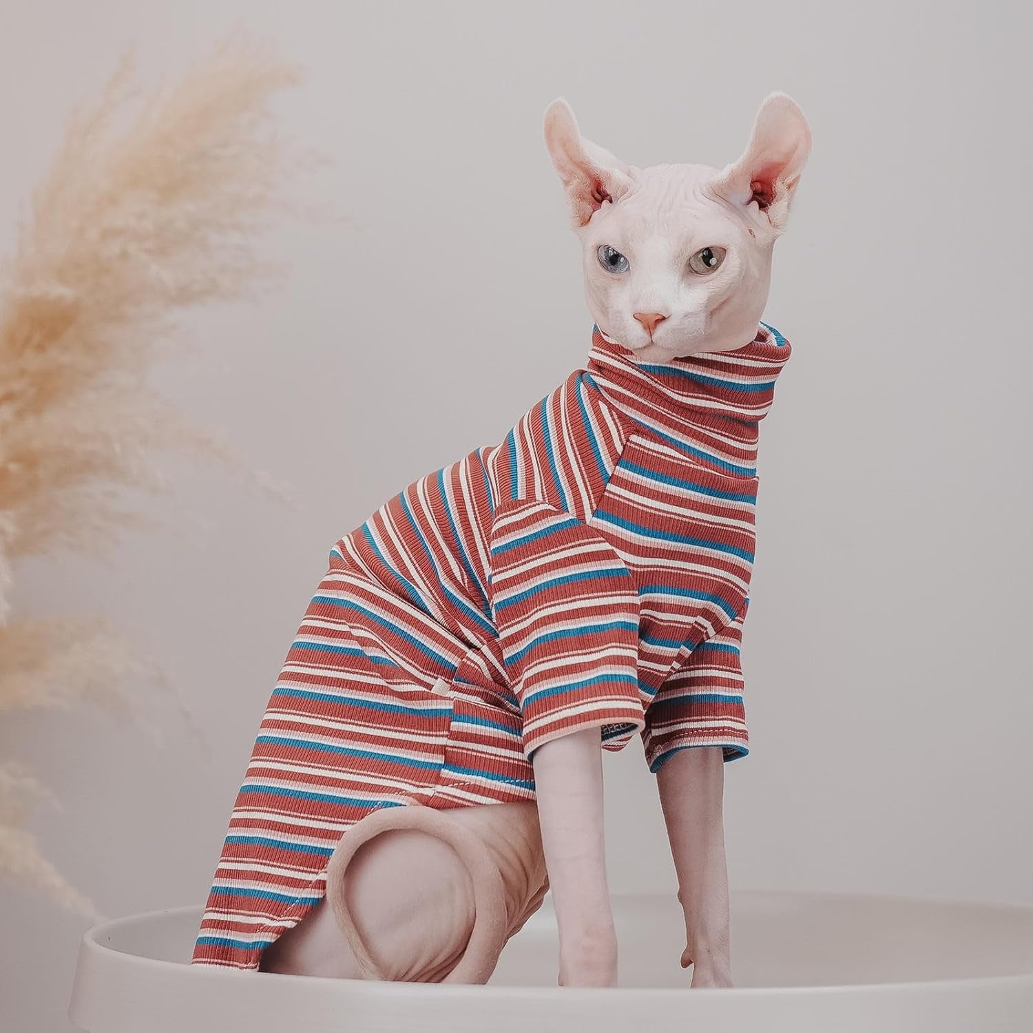 Vintage Stripes Sphynx Hairless Cat Cute Breathable Summer Cotton T-Shirts Pet Clothes,Round Collar Vest Kitten Shirts Sleeveless, Cats & Small Dogs Apparel (S (2-3.5 Lbs), Vintage Wine)