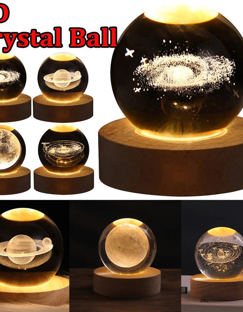 Load image into Gallery viewer, USB LED Night Light, Galaxy Crystal Ball Lamp, 3D Planet Moon Lamp, Home Decoration
