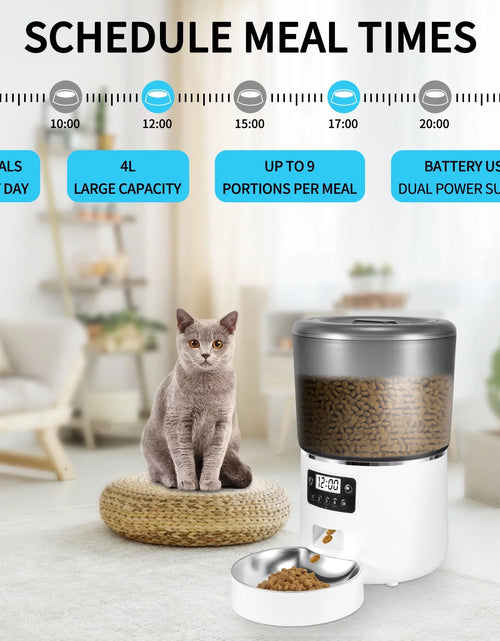 Load image into Gallery viewer, Automatic Cat Feeder, 4L Dual Power Pet Feeder Automatic Dry Food Dispenser, Control 1-4 Meals a Day, Automatic Dog Feeder
