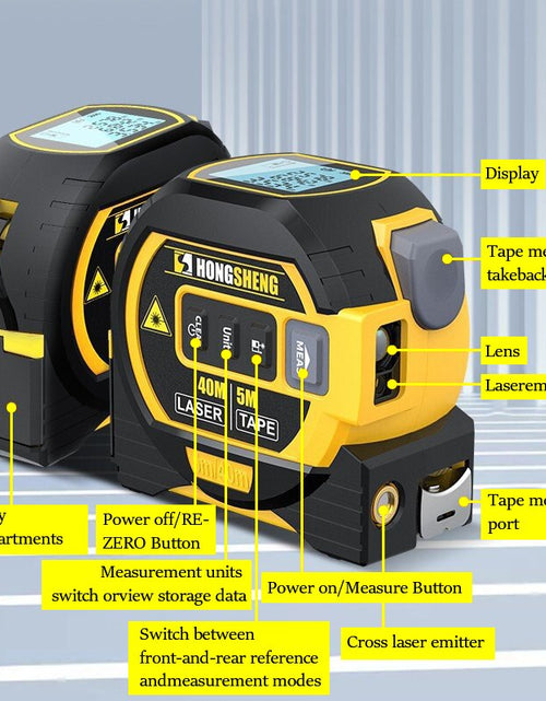 Load image into Gallery viewer, 3 in 1 Laser Tape Measure Rangefinder 5M Tape Ruler Infrared High-Precision Intelligent Electronic Ruler Building Distance Meter
