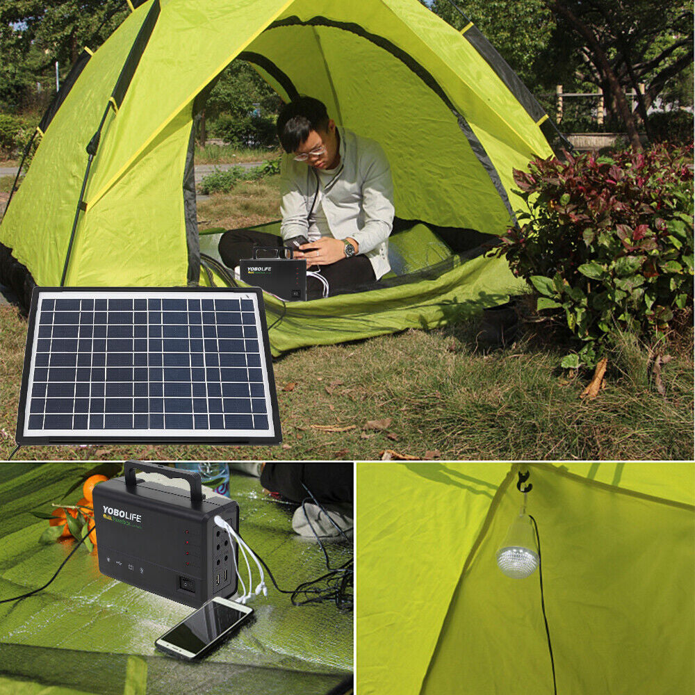 Solar Panel Kit Power Generator | Portable Battery Pack Power Station W/ 4 Bulbs