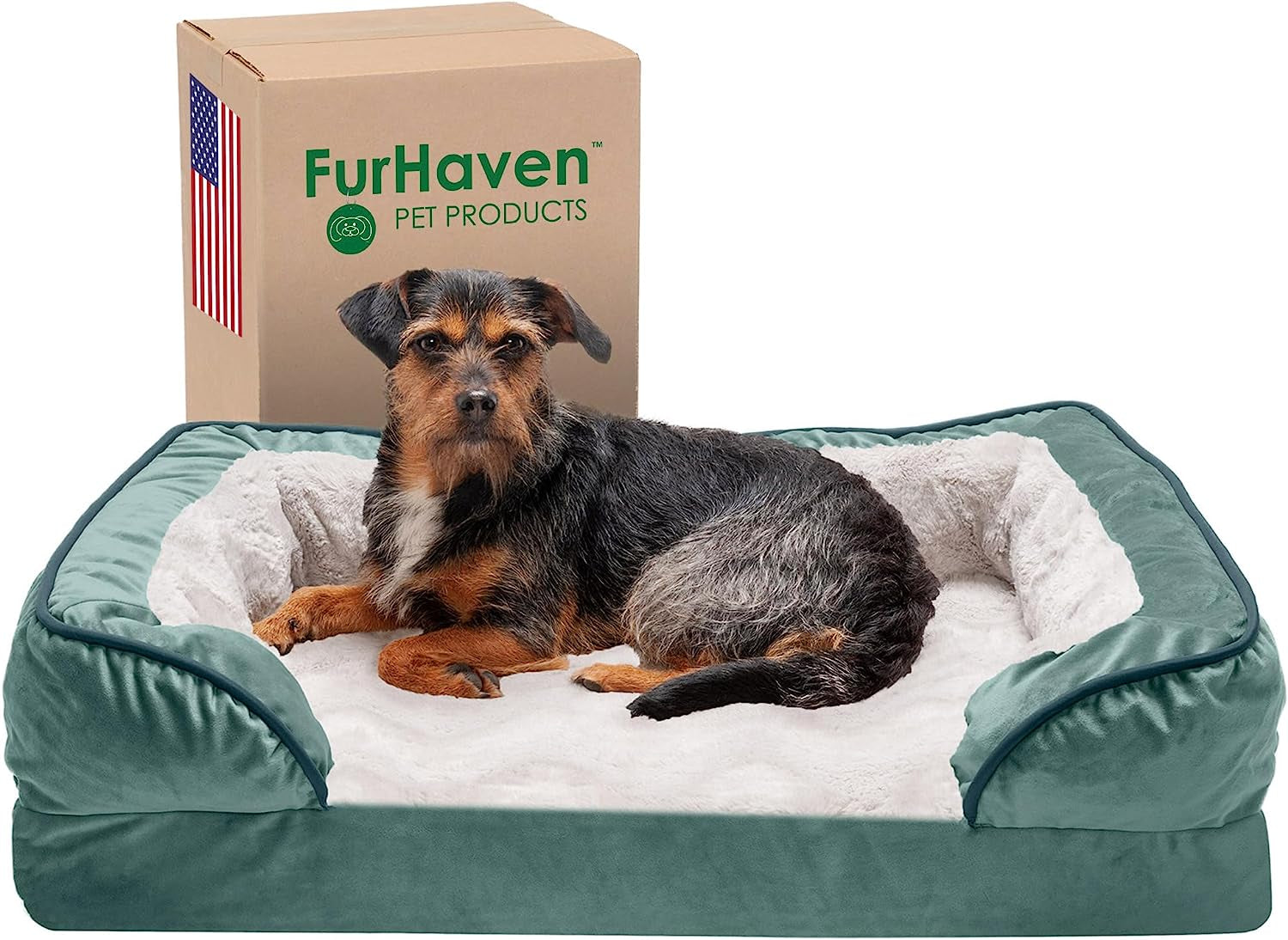 Pet Bed for Dogs and Cats - Plush and Velvet Waves Perfect Comfort Sofa-Style Memory Foam Dog Bed, Removable Machine Washable Cover - Celadon Green, Medium