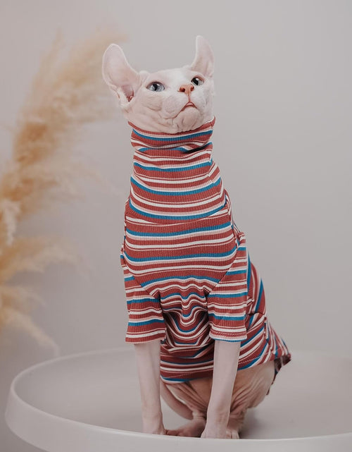 Load image into Gallery viewer, Vintage Stripes Sphynx Hairless Cat Cute Breathable Summer Cotton T-Shirts Pet Clothes,Round Collar Vest Kitten Shirts Sleeveless, Cats &amp; Small Dogs Apparel (S (2-3.5 Lbs), Vintage Wine)
