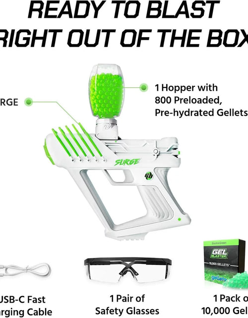 Load image into Gallery viewer, SURGE 1.5, Electric Green, Water-Based Gellet Blaster with 10,000 Electric Green Gellet Pack
