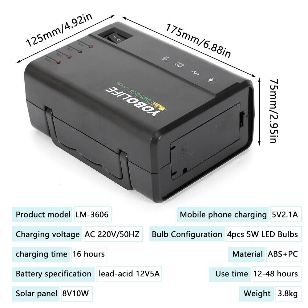 Solar Panel Kit Power Generator | Portable Battery Pack Power Station W/ 4 Bulbs