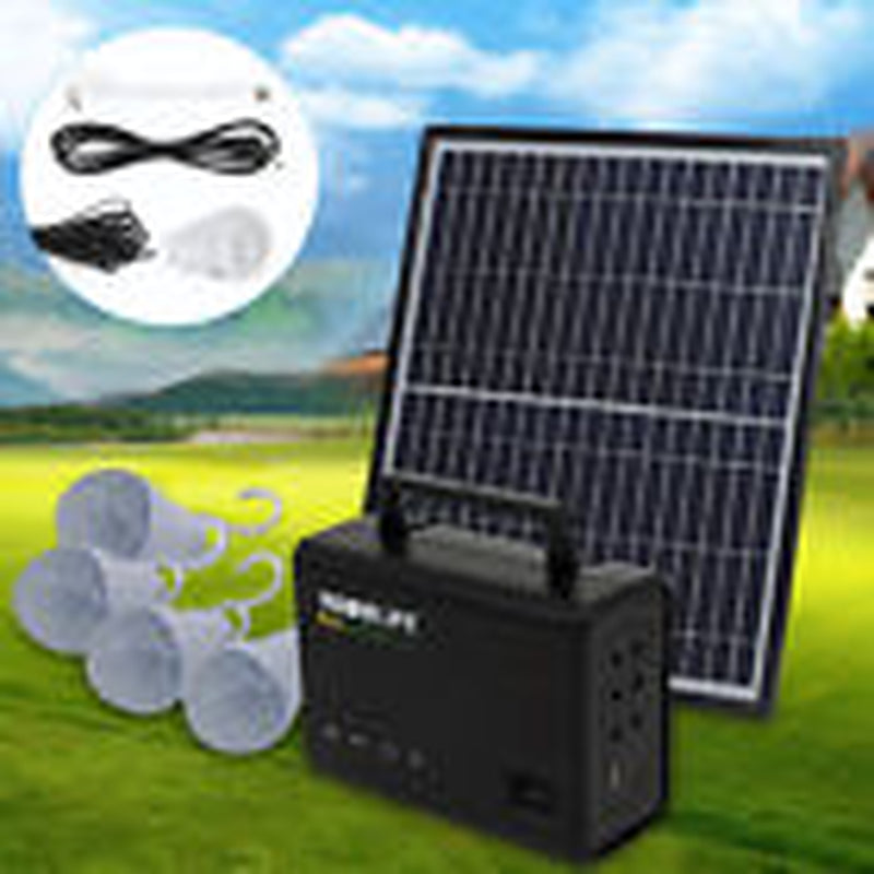 Solar Panel Kit Power Generator | Portable Battery Pack Power Station W/ 4 Bulbs